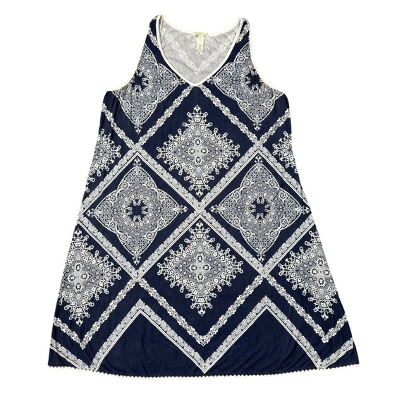 Soma Other - Soma Intimates Navy Blue White Medallion Print Lace Trim Nightgown Chemise Med
